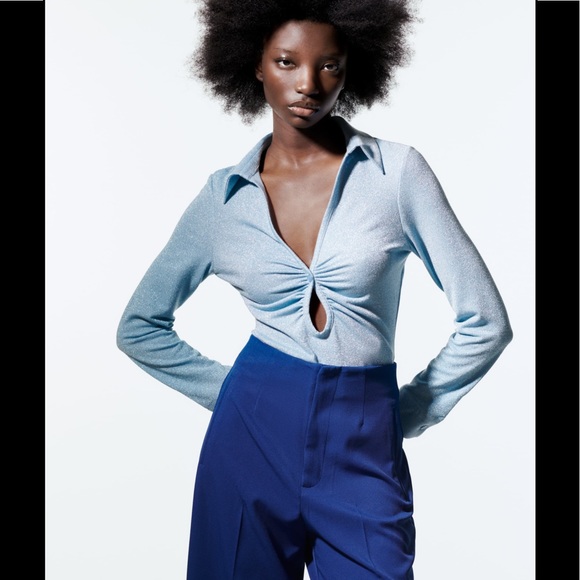 Zara Tops - NWT Zara Light Blue Open Detail Ruched Top